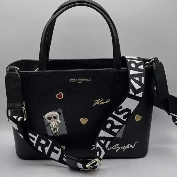 🔹️Karl Lagerfeld 🔹️Maybelle Satchel Crossbody Medium Black IKONS… - Picture 4 of 6